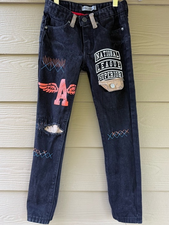 Public Supply Other - Public Supply NY Boys' Black Distressed-Style Graphics Patch Jeans Red Accent